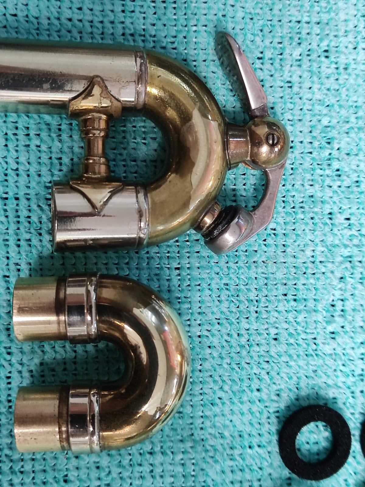 Brass neck with water key, before and after refinishing