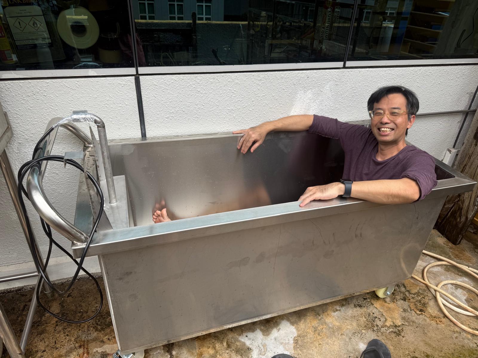 Testing the workshop's custom ultrasonic cleaning tank